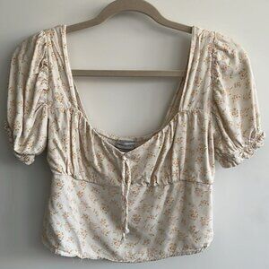 Urban Outfitters Cassia Puff Sleeve Blouse Cream, Size L
